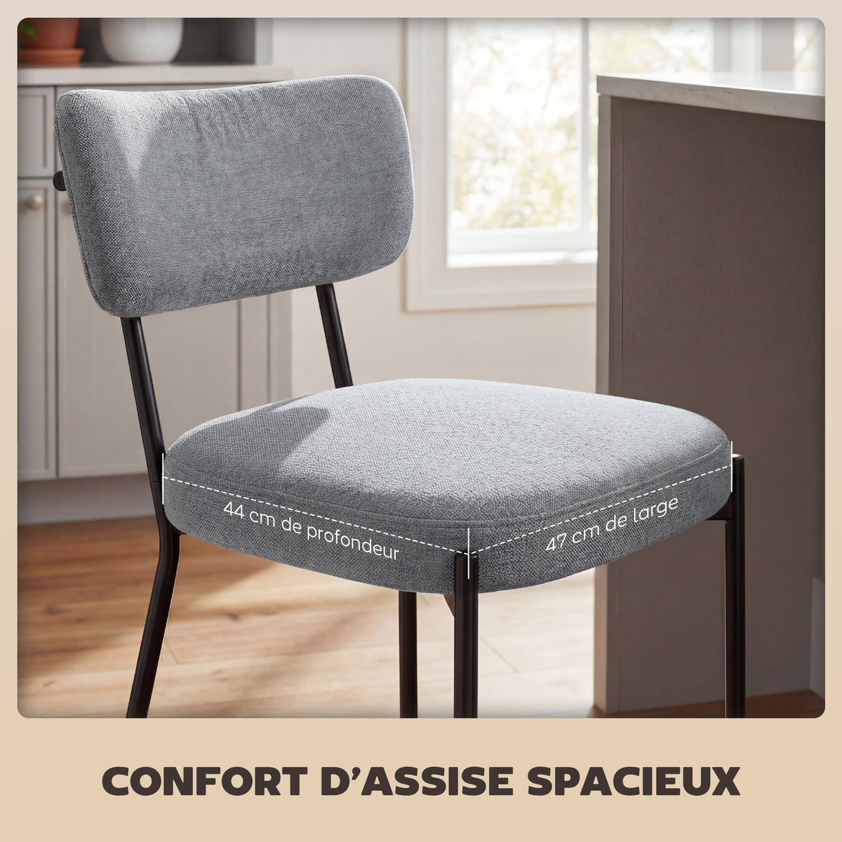 Lot de 2 tabourets de bar, chaises de bar, assise rembourrée, dossier courbé et repose-pieds, 49 x 53 x 93 cm, gris