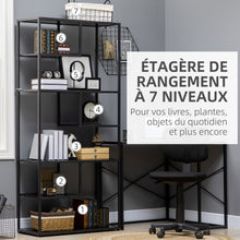 Bibliothèque étagère de rangement à 7 niveaux cadre en acier style industriel 83 x 34 x 180 cm noir