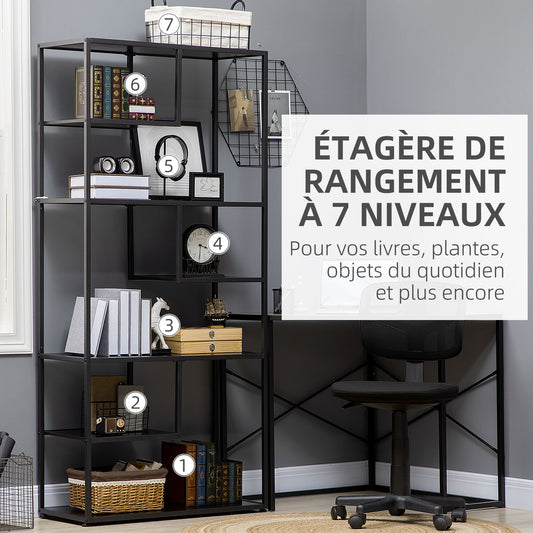 Bibliothèque étagère de rangement à 7 niveaux cadre en acier style industriel 83 x 34 x 180 cm noir