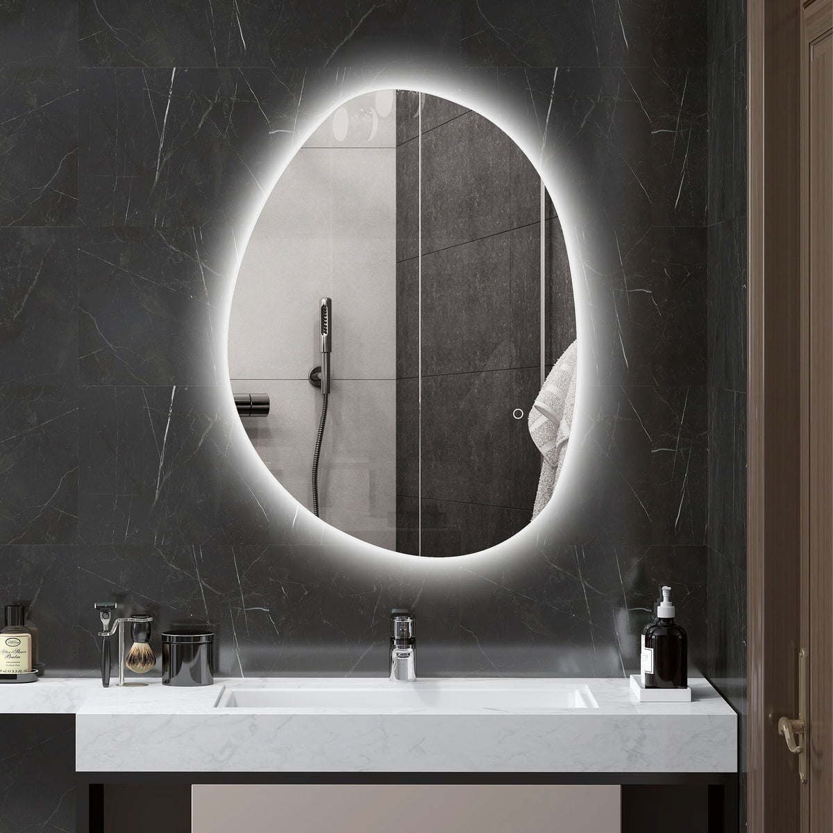 Miroir salle de bain avec éclairage LED 80 x 60 cm, miroir lumineux mural avec antibuée, mémoire, IP44, argenté