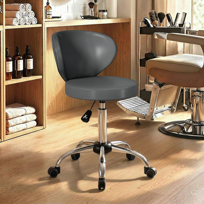 Tabouret à roulettes, tabouret de massage en PU avec hauteur réglable 73-88 cm et dossier, pivotant 360°, gris