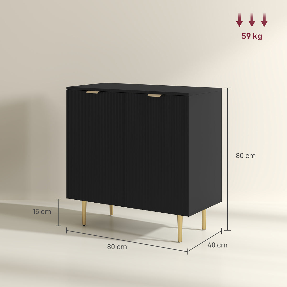 Buffet cuisine meuble de rangement avec 2 portes étagère réglable pieds métalliques surélevés 80 x 40 x 80 cm noir