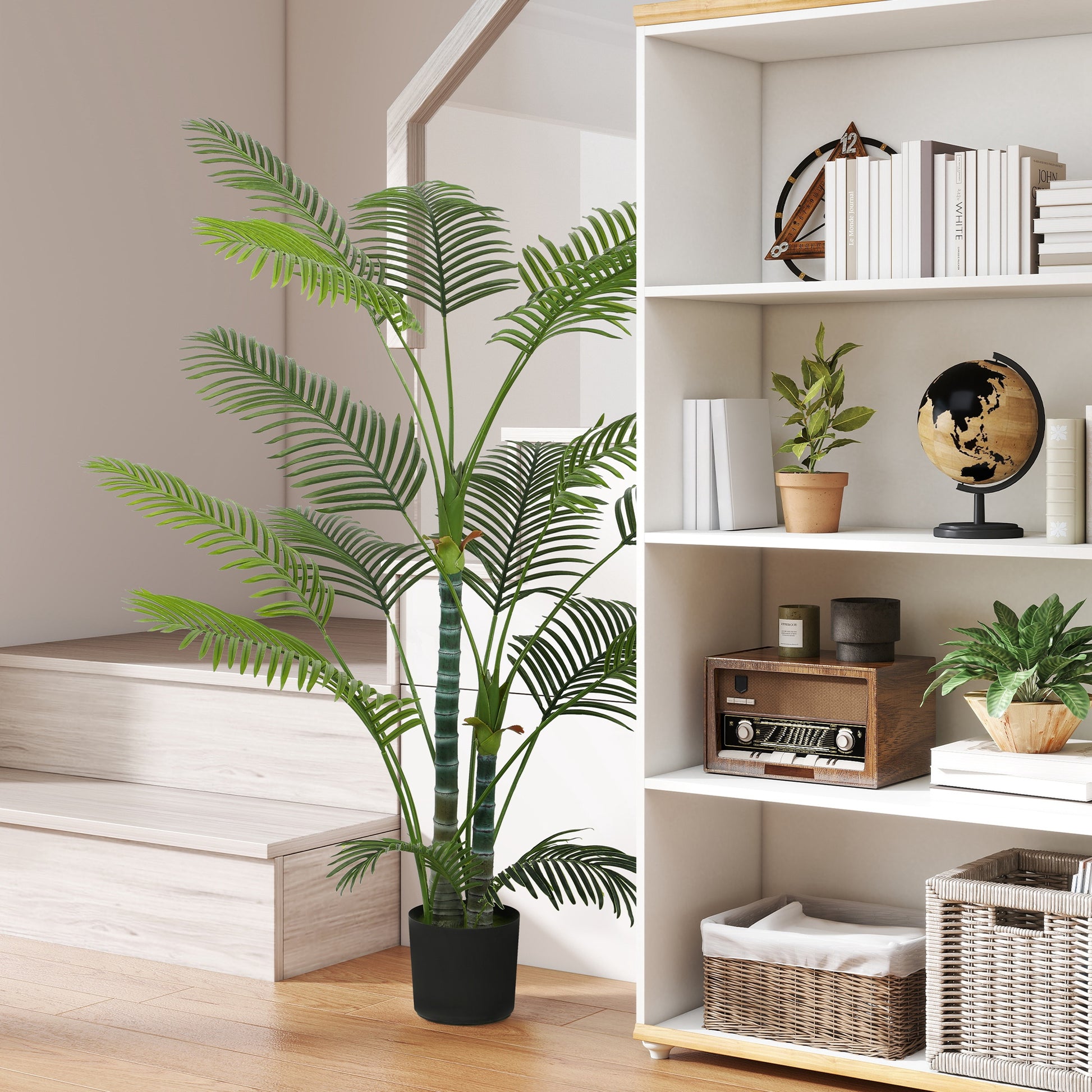 Plante artificielle intérieure 170 cm, palmier arbre artificiel avec pot en plastique et flocage, vert