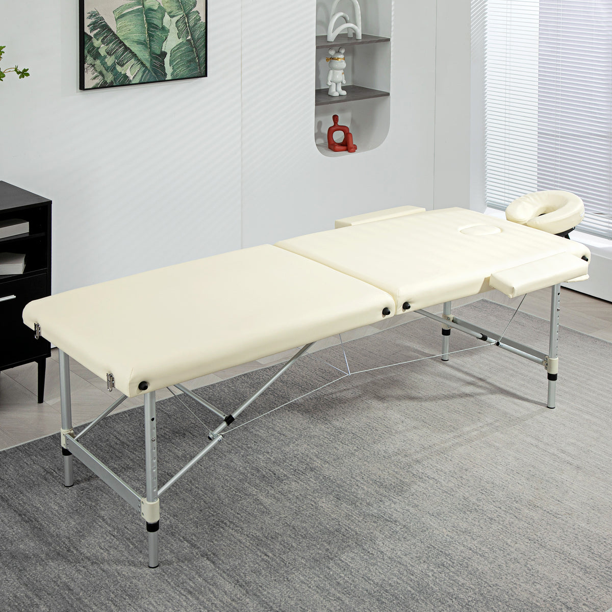 Table de massage pliable portable + housse de transport charge max. 225 Kg hauteur réglable 210 x 90 cm crème