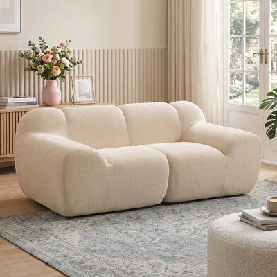 Canapé 2 Places en Chenille, Canapé de Salon 174cm, Assise et Accoudoirs Larges Rembourrés, Entièrement Compressé, Beige