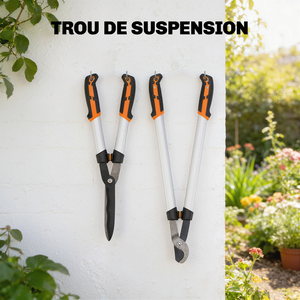 Ensemble de 4 cisailles de jardin avec taille-haies, ébrancheurs, sécateurs et scie pliable, poignée en aluminium