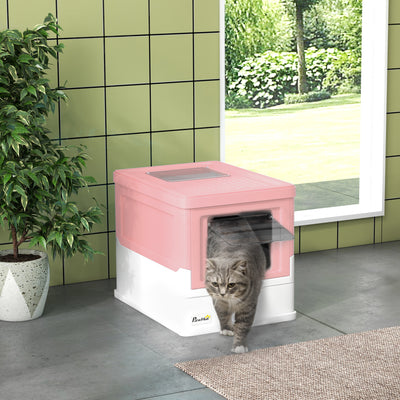 Maison de toilette pour chat pliable double porte battante et supérieure pelle fourni 47,5 x 35,5 x 36,7 cm rose