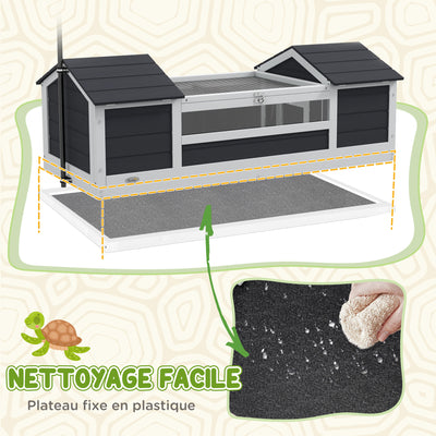 Maison tortue terrestre extérieure enclos tortue 2 niches support de lampe réglable bois massif 120 x 56,5 x 43 cm gris