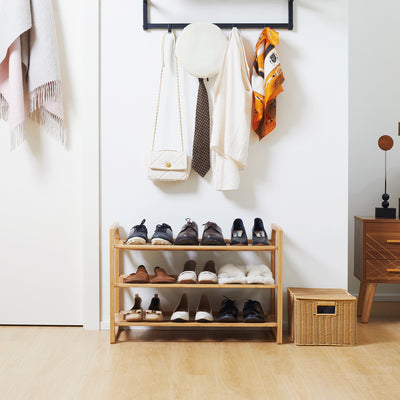 Étagère à chaussures à 3 niveaux porte-chaussures en bambou 9 paires de chaussures 76 x 33 x 51 cm naturel