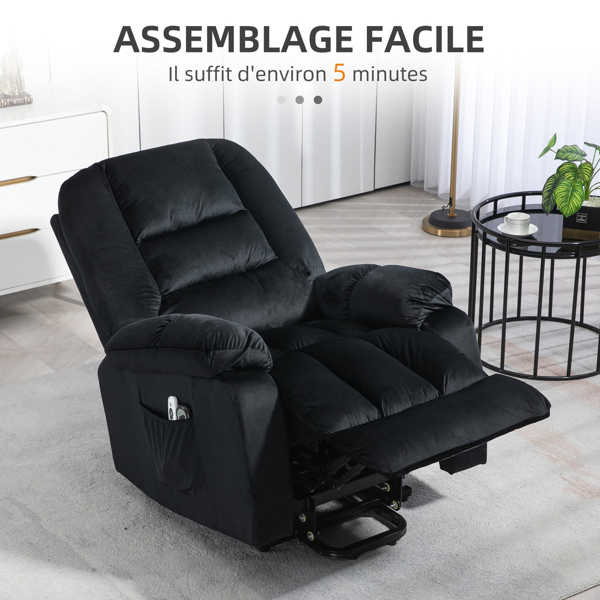 Fauteuil releveur électrique fauteuil de relaxation inclinable 8 points de massage vibrants 85 x 94 x 107 cm noir