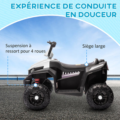Quad électrique enfant 12 V voiture électrique 2 moteurs marche avant et arrière 37-60 mois 85 x 55,5 x 62 cm blanc