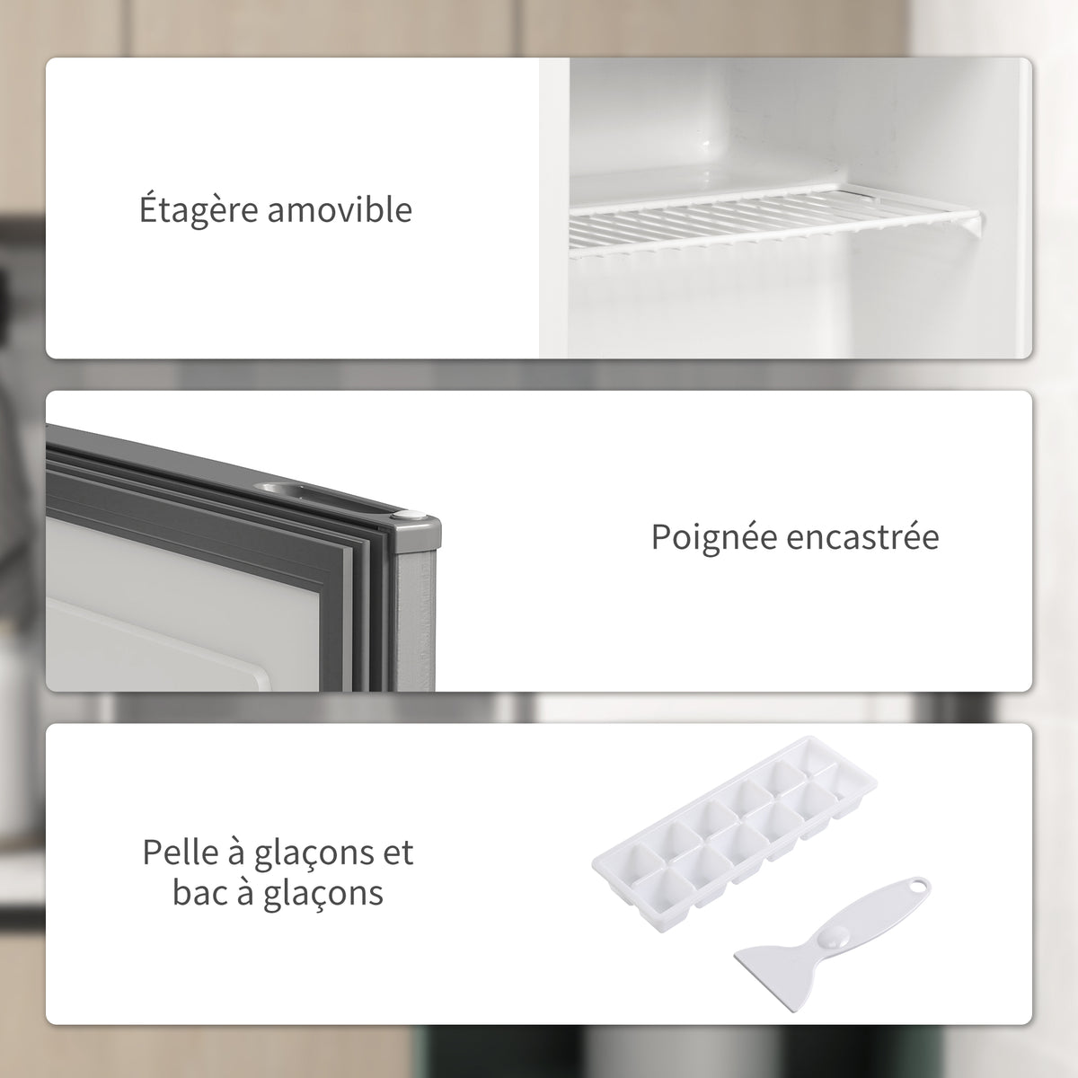 Mini congélateur Température Réglable de -14 à -24°C Compact 35L - Porte réversible Classe E - 47x44,2x48,8cm - Gris