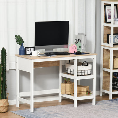 Bureau Informatique multimédia dim. 110L x 48l x 76H cm 2 étagères latérales MDF E1 chêne Clair Blanc