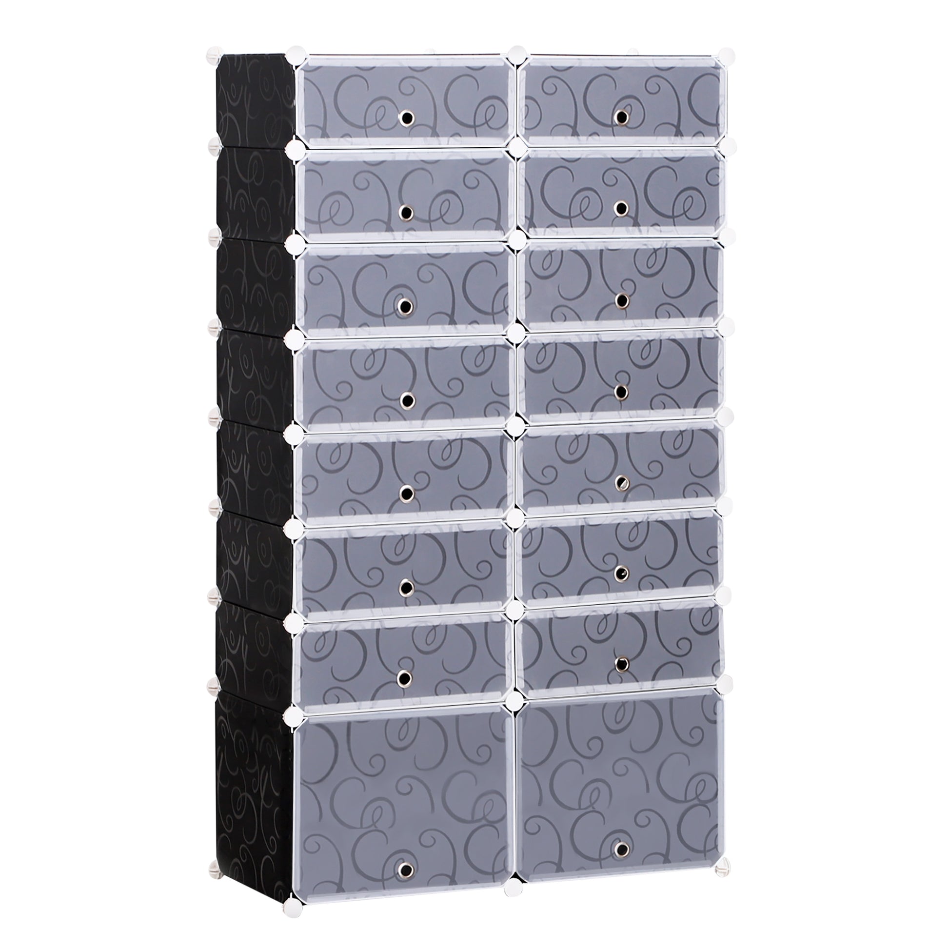 Armoire à Chaussures Modulable Range Chaussures L 95 x l 37 x H 160 cm 14 Cubes rectangulaires et 2 Grands Cubes Noir et Blanc en plastique