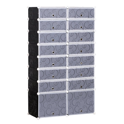 Armoire à Chaussures Modulable Range Chaussures L 95 x l 37 x H 160 cm 14 Cubes rectangulaires et 2 Grands Cubes Noir et Blanc en plastique