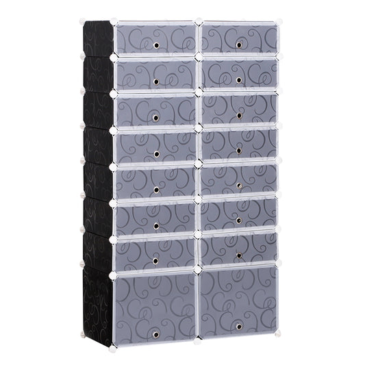 Armoire à Chaussures Modulable Range Chaussures L 95 x l 37 x H 160 cm 14 Cubes rectangulaires et 2 Grands Cubes Noir et Blanc en plastique