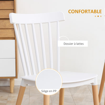 Lot de 4 chaises style scandinave dossier haut assise en polypropylène pieds en hêtre 48 x 52,5 x 83 cm blanc