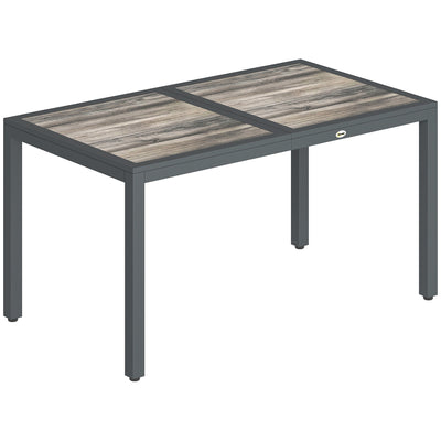 Table de jardin pour 4 à 6 personnes, table à manger extérieure avec plateau à effet bois, 140 x 80 x 72 cm, gris foncé