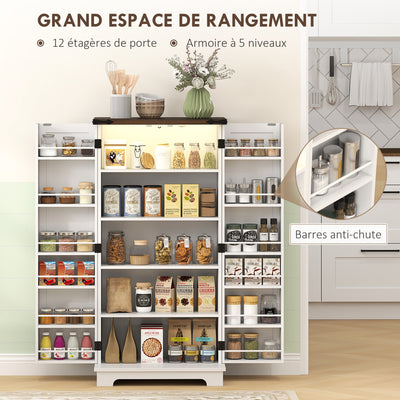 Buffet cuisine, meuble cuisine rangement, avec 12 étagères à portes, lumière LED magnétique, 60 x 40 x 120 cm, blanc