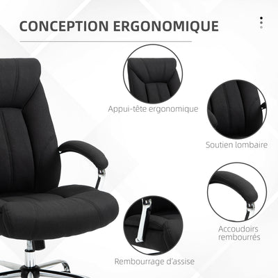 Fauteuil de bureau, chaise de bureau ergonomique, hauteur réglable, dossier haut, fonction de bascule, 65x78x118cm, noir
