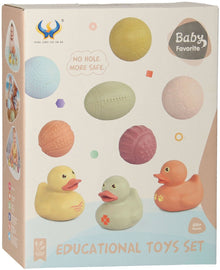Lobbes toys, for example, bath toy set with sensory bath balls, rubber ducks, pastel