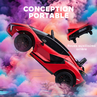 Voiture électrique Enfants de Sport Véhicule électrique Lamborghini Sian 12 V - V. Max. 5 Km/h avec Télécommande 2,4G Effets sonores + Lumineux Rouge