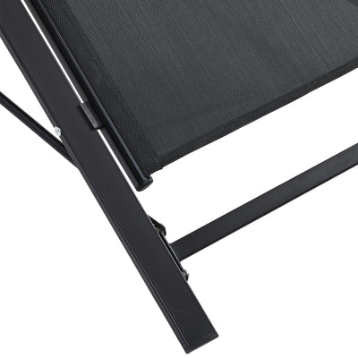 Lot de 2 bains de soleil chaise longue design contemporain table basse plateau verre trempé métal époxy textilène noir