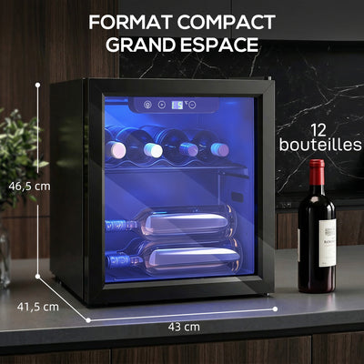 Cave à vin 12 bouteilles 36L, réfrigérateur à vin et boissons avec température réglable 4-16 °C, porte réversible, noir