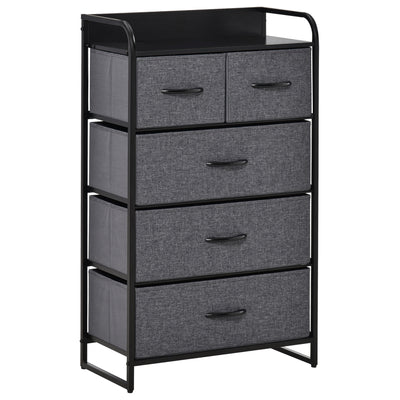 Commode Meuble de Rangement 5 tiroirs Pliables en Tissu 58 x 29 x 99 cm Gris