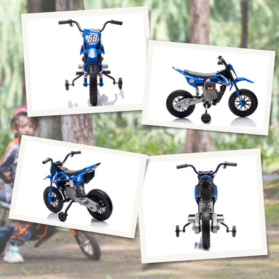 Moto électrique pour enfant moto cross pour enfants de 3 à 6 ans 2 moteurs 12V vitesse 5 km/h 109,5x60x72,5cm bleu