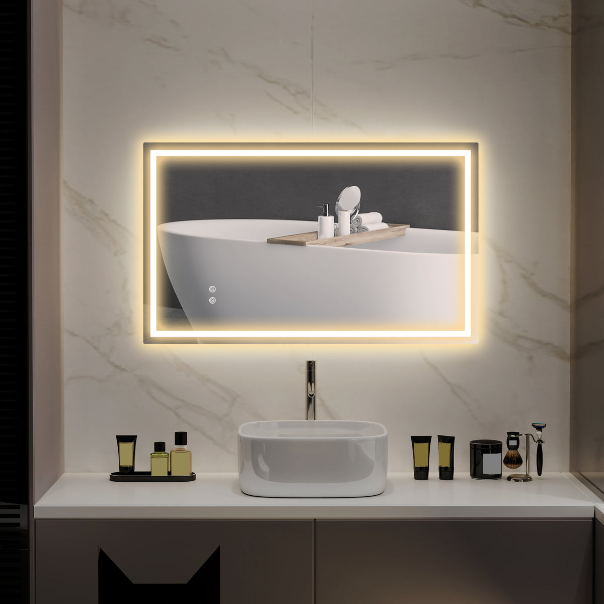 Miroir salle de bain éclairage LED miroir lumineux salle de bain mural interrupteur tactile lumière 3 couleurs 100 x 60 cm