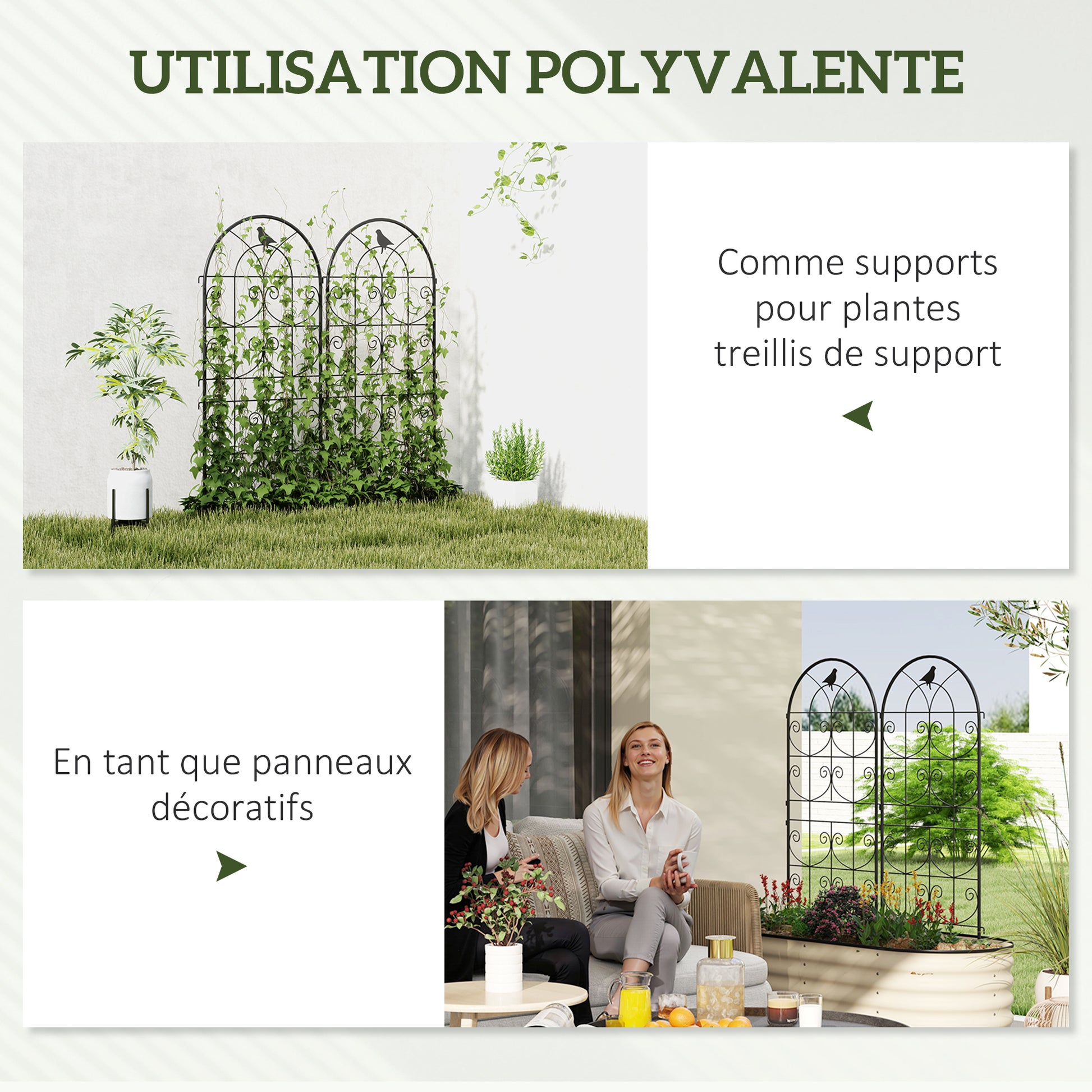 Support pour plantes grimpantes avec oiseaux lot de 2 treillis de jardin pour légume vigne fleur métal 50 x 120 cm noir