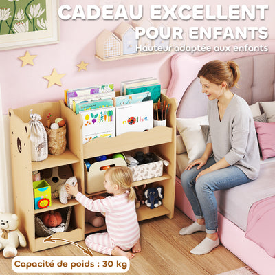 Meuble rangement enfant 3 niveaux, étagère de rangement pour jouets enfants avec étagères ouvertes, 92x29x79cm, naturel