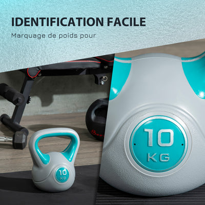 Kettlebell 10 kg, haltère avec poignée ergonomique, haltère à boule, musculation, entraînement, 22 x 16 x 26 cm, bleu