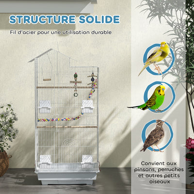 Cage à oiseaux 46 x 36 x 100 cm 4 mangeoires 3 perchoirs cage pour perruche calopsitte conure pinson canaris