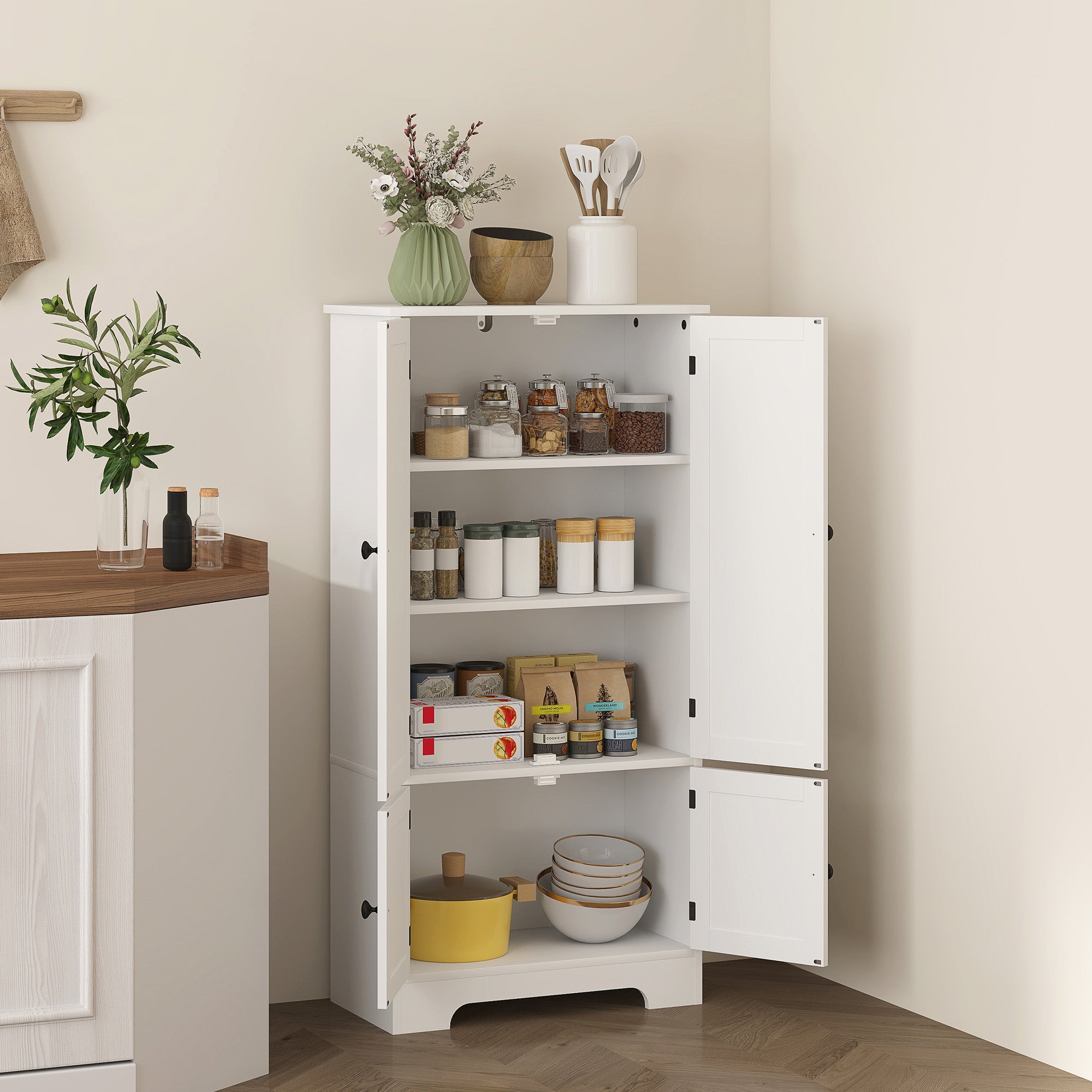 Armoire de cuisine buffet cuisine avec placards et étagères réglables, 58,2 x 30 x 123 cm, blanc