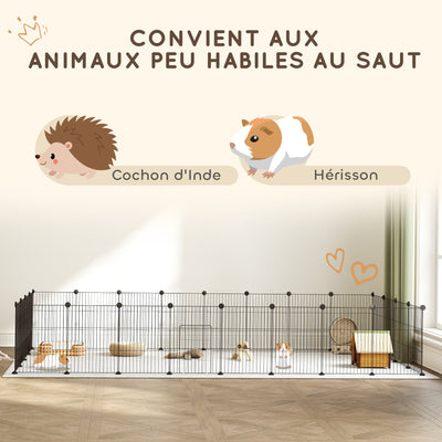 Enclos pour animaux parc pour petits animaux modulable 24 panneaux pour lapins grillagés en acier 120 x 60 x 80 cm noir