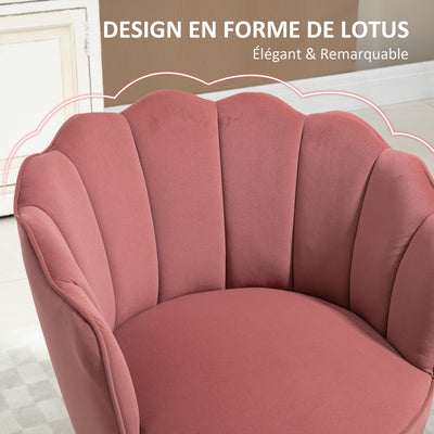 Fauteuil Coquillage Fauteuil de Salon Chambre avec Dossier et Coussin Aspect Velours Pieds en Bois hévéa 66L x
