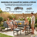 Salon de Jardin Canapé d'Angle Extérieur 6 Pièces Coussins 10cm Table Haute et 2 Repose-pieds Gris Aosom
