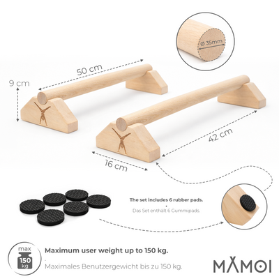 MAMOI® Parallette per esercizi, calisthenics, supporti per flessioni, fitness, parallele da allenamento, stabili antiscivolo, attrezzatura per esercizi a casa e in palestra, allenamento di forza, parallele ginniche