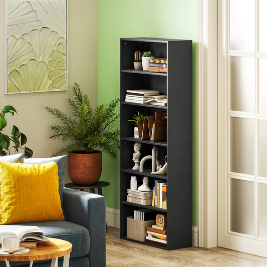 Bibliothèque étagère de rangement 6 niveaux avec étagères réglables pour salon, chambre, bureau, 60x24x158,5cm, noir