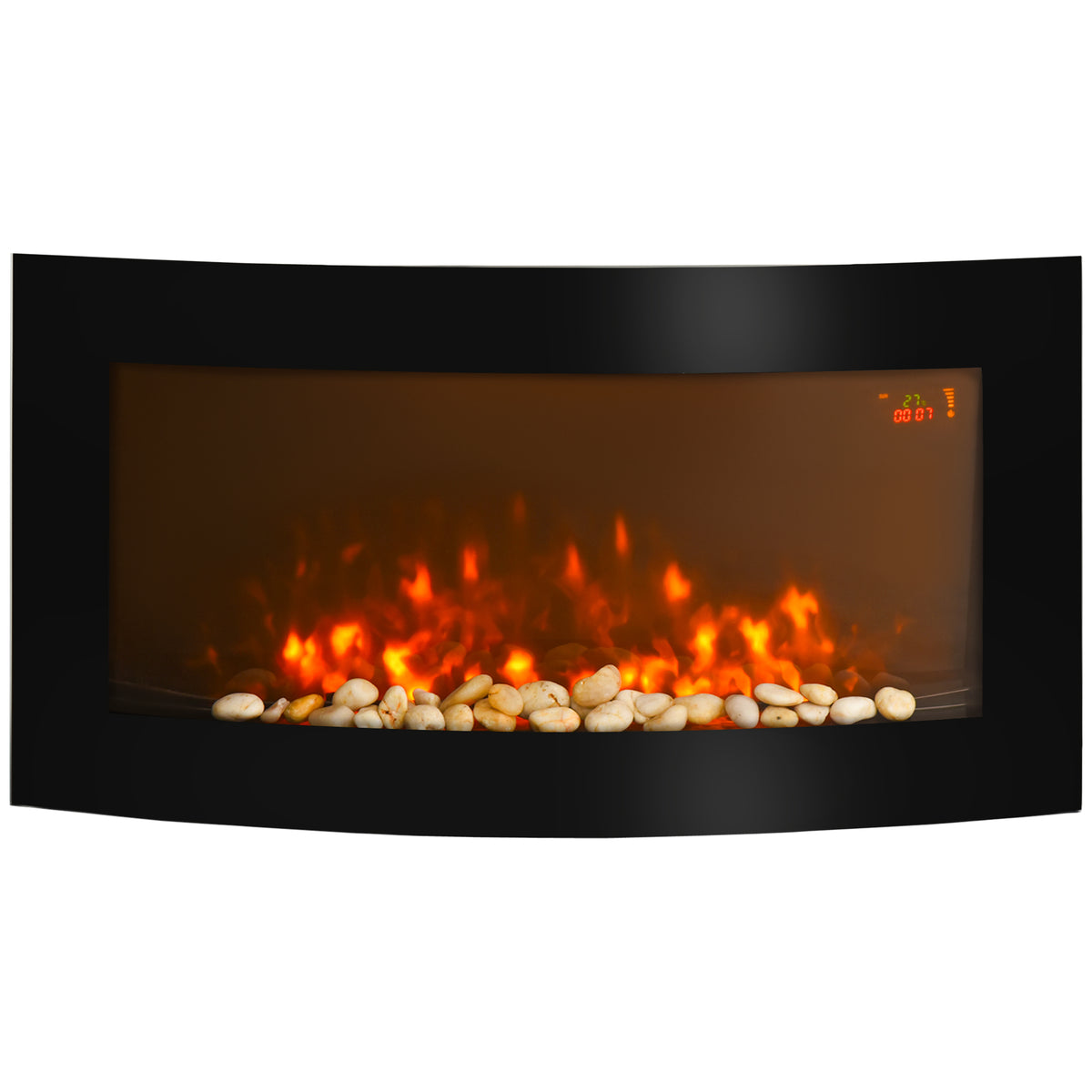 Cheminée électrique Murale éclairages latéraux LED Design Avant-gardiste Affichage LED avec télécommande et minuterie 1000/2000 W luminosité réglable Noir