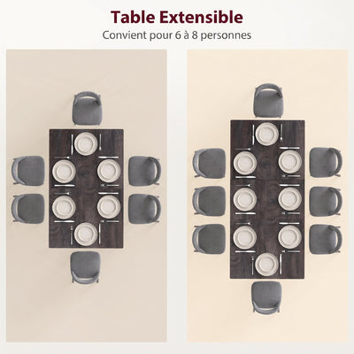Table à manger pliante table extensible 120-160 cm jusqu'à 6 à 8 personnes avec pieds en acier, gris