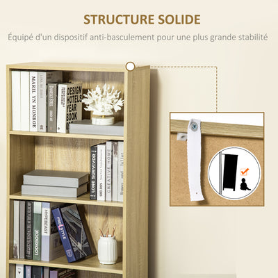 Bibliothèque Armoire à livres avec 4 compartiments ouverts et 2 portes pour le salon et le bureau 59x29x180 cm Bois naturel