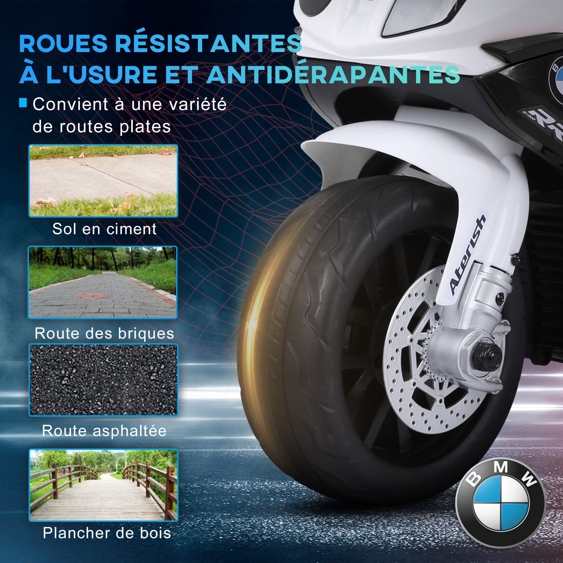 Moto électrique enfants sous licence BMW S1000 RR, 3 roues, 6V et 2,5 Km/h, voiture électrique enfants avec effets lumineux et sonores, moto enfant, charge max. 20 kg, noir