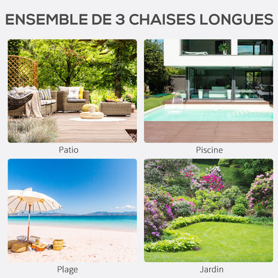 Lot de 2 bains de soleil chaise longue design contemporain table basse plateau verre trempé métal époxy textilène noir