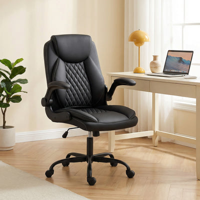 Fauteuil de bureau, chaise bureau ergonomique avec accoudoirs relevables, hauteur réglable, fonction de bascule, noir