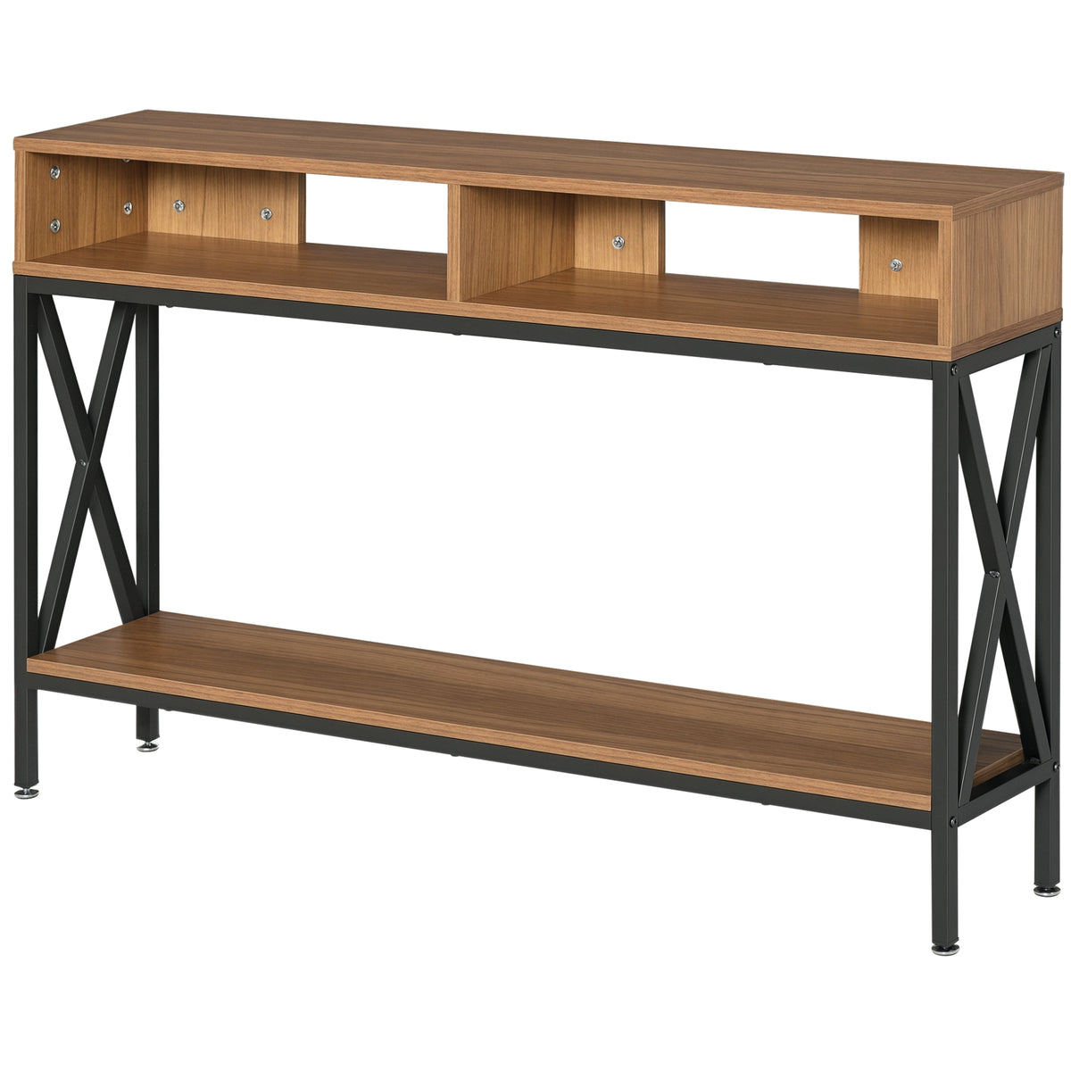 Table Console Table d'Entrée Industriel Multi-rangements 120 x 23,5 x 75 cm Bois Noyer