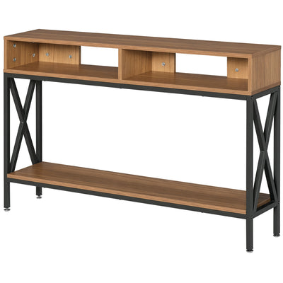 Table Console Table d'Entrée Industriel Multi-rangements 120 x 23,5 x 75 cm Bois Noyer