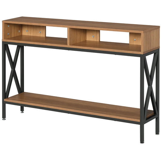 Table Console Table d'Entrée Industriel Multi-rangements 120 x 23,5 x 75 cm Bois Noyer